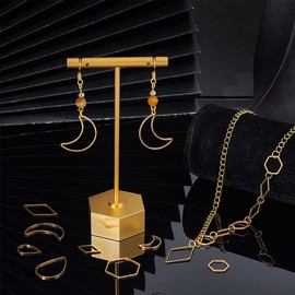 UNICRAFTALE Pack of 32 8 Style 304 Stainless Steel Connecting Rings Rhombus Teardrop Hexagon Moon Shape Left Golden Hollow Ring Charm Left Metal Frame Connector Pendant Left for DIY Jewellery Making