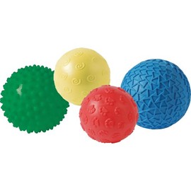 Constructive Playthings Set of 4 Textured Ball Ranging in Size from 5 1/2" to 7" diam. with Rough, Bumpy, Pokey and Smooth Textures for Ages 3 and Up