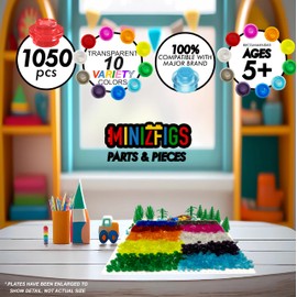 Minizfigs 1050PCS Trans-Variety 1x1 Round Plates Bulk Building Blocks Parts and Pieces Dots Pieces Circle Studs Flat Brick Plate Set 100% Compatible with All Major Building Toy Brands 4073