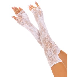 Leg Avenue Women's Floral net fingerless gloves, O/S (White)