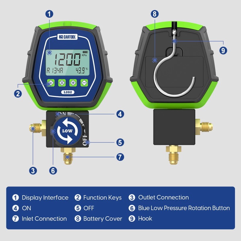 MRCARTOOL HVAC Digital Refrigeration Manifold Gauge Vacuum Pressure Leakage Meter