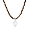 Hamsa Hand Amulet Pendant Tiger's Eye Beaded Necklace for Men