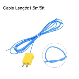 QUARKZMAN K Type Thermocouple Mini Connector Temperature Sensor Probes PTFE 5ft -50 to 260°C (-58 to 500°F) Blue Pack of 5
