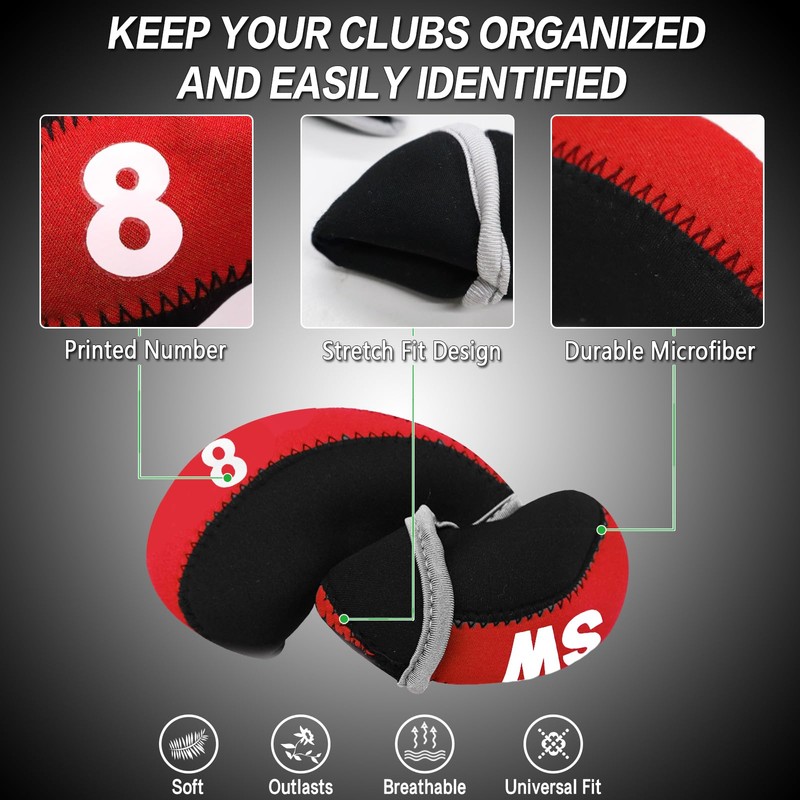 Golf Iron Head Covers with Number Printed Value 10 Pcs/Set,