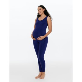 POSHDIVAH - Mameluco de maternidad para mujer, leggings de embarazo, sin mangas, body moldeador, Azul marino, L