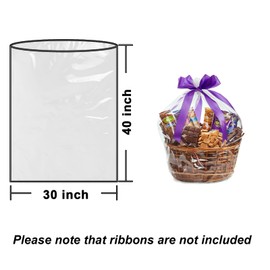 Arsmat Large Clear Cellophane Gift bags, 5 Pack 30"X40" Cellophane Wrap for Gift Baskets, 1.5 Mil Thick Clear Basket Bags