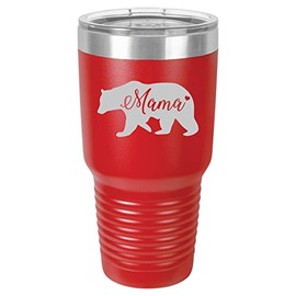 Tumbler Stainless Steel Vacuum Insulated Travel Mug Mama Bear Mom Mother (Red, 30 oz)