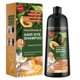 XYZCREATIVE Chestnut Brown Hair Dye Shampoo 3 in 1 for Women & Men 100% Gray Hair Coverage - Herbal Ingredients Natural Plant Hair Color - Hair Dye in Minutes 500ML