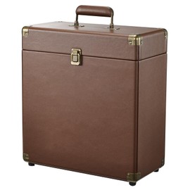 Costravio Vinyl Record Storage Case with Lock Record Organizer Box for 7/10/12 Inch 30 Single Records Water Resistant Collapsible Storage Crate with Lid Handle for Valuable Album Collection Brown