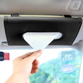 JCZD Car Tissue Holder, PU Leather Tissue Box, Hanging Paper Towel Clip, Sun Visor Napkin Holder, Car Visor Tissue Holder, Paper Towel Box (Black)