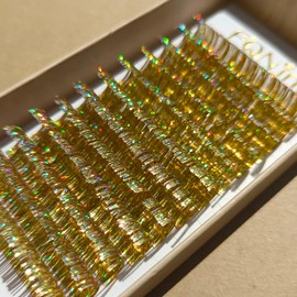 FQNing Tinsel Lash Extension Glittery Holographic Eyelash Extension… (T-Laser Golden, 15mm)