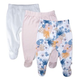 HonestBaby 3-Pack Footed Pants Roomy Fit Pull on Bottoms 100% Organic Cotton for Infant Baby Boys, Girls, Unisex, Maui Floral
