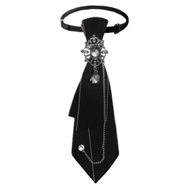 LJBFNN Bow Tie for Women, Adjustable Pre-Tied Ties for Women Girls Uniform Necktie with Gothic Rhinestone for Party School (Black)