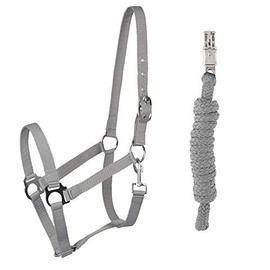 PFIFF 102931 Halter and Rope Set, Plastic Halter Lead Rope, Grey Pony