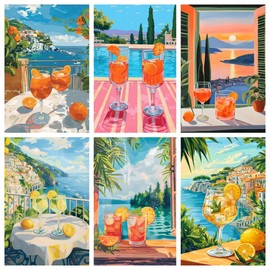 Tiwabb 6 Pack Cocktail Paint by Numbers Kit for Adults Beginner,Scenery Easy Adult Paint by Number Kits on Canvas DIY Painting for Beginners Art by Numbers for Gifts Home Wall Decor 9.5x11.81 Inch