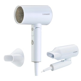 Licoseam Hair Dryer, 1600W Small Foldable Hair Blow Dryer, Fast Drying Travel Hair Dryer, White