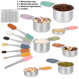 Smithcraft Magnetic Measuring Cups & Spoons Set 14, Stainless Steel Measuring Cups & Spoons Set, Metal Measuring Cups & Spoons Set, Heavy Duty Measuring Cups Spoons &Leveler for Cooking&Baking, Color