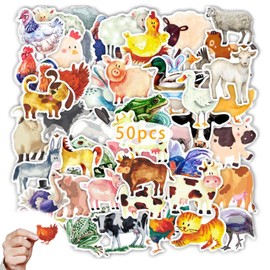 Pack of 50 Farm Animal Stickers Reusable Stickers Animal Pattern Waterproof Stickers for Learning Animals in the Game, Farm Pickerl, Children's Birthday Party Favours, Coloured Stickers