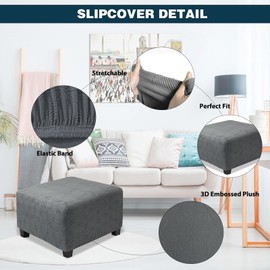 NeColorLife Square Ottoman Cover Large,Stretch Square Ottoman Covers Slipcover, Soft Knitted Jacquard Cover for Ottoman Square,Living Room Storage Stool Ottoman Covers Footstool Protection(Grey,Large)