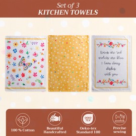 Maison d'Hermine Happy Florals- 1 Sweety 100% Cotton Set of 3 Multi-Purpose Kitchen Towels Soft Absorbent Tea Towels | Bar Towels | Spring/Summer (50 cm x 70 cm)