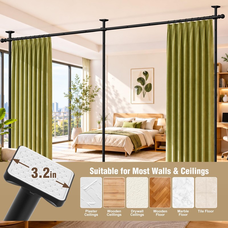 AKTOP Extra Long Room Divider Tension Curtain Rod, Adjustable 3.5-11ft(H)