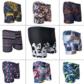a603 Men's Plus Size Printed Boxer Swim Trunks for Beach & Hot Springs Men's XXL (155-170 lbs)/Navy Leaves 10ea
