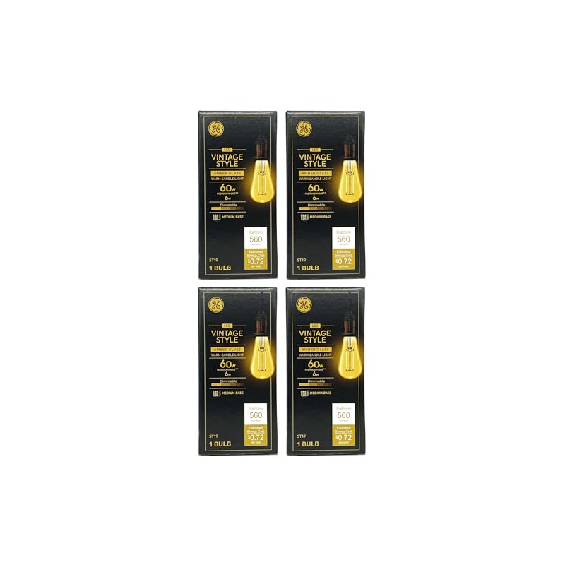GE (4 Bulbs) Vintage LED ST19, Amber Glass, 6 watts,