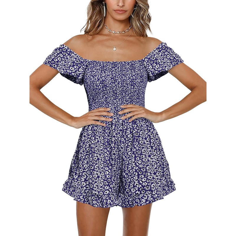 Jeanewpole1 Mono corto de pierna ancha floral para mujer con