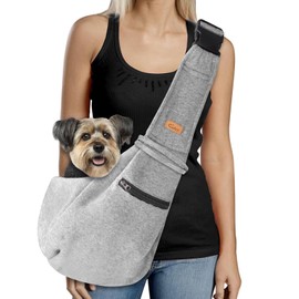 CUBY Dog Backpack, Pet Sling for Dogs and Cats, Dog Leash for Small Dogs, Carrying Bag with Mesh to Prevent Popping Out, Safety Rope, Adjustable Length of Shoulder Strap, Diagonal Shoulder Bag (Gray)