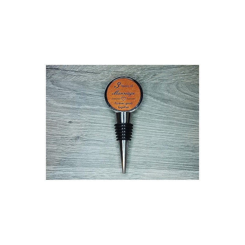 3rd Anniversary Engraved Leather Bottle Stopper, 3 Years Married (Forever