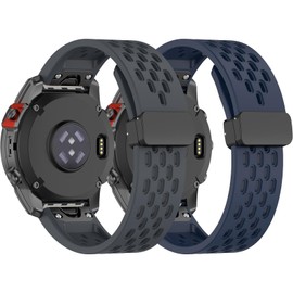 Chofit Intended for Garmin Fenix 8 43MM/8 47MM/8 51MM,Fenix 7/7S/7X,Fenix 6/6S/6X Watch Bands Air Holes Silicone Sport Strap Wristbands Quick Fit Metal Buckle Band (Gray&DarkBlue, 20MM#Fenix 8 43MM/7S/6S)