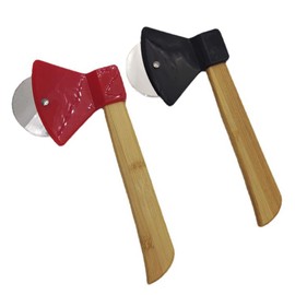 Axe Pizza Cutter with Bamboo Handle and Sharp Rotating Blade for Pizza, Bread, Cakes, Etc