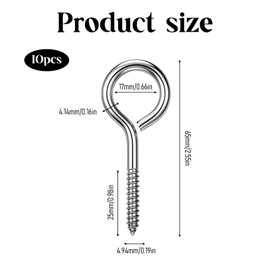 10 Pcs M5 304 Stainless Steel Eye Hooks Screw for Wood Securing Cables