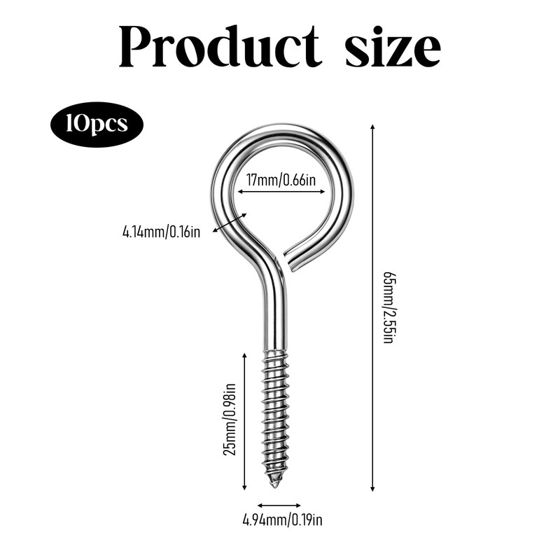 10 Pcs M5 304 Stainless Steel Eye Hooks Screw for