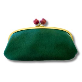 Cbr0002 Long Wallet, Genuine Leather, Parent and Child Wallet, Made in Japan, Women's, Wooden Ball, Long Wallet, Coin Purse, Divider, Genuine Leather Wallet, Large Capacity, Simple, green