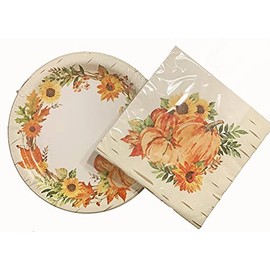 Fall Paper Lunch Plates and Napkins for 18 (Watercolor Pumpkins)