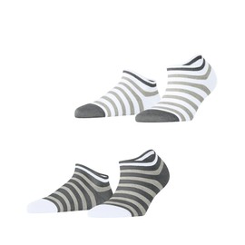 ESPRIT Women's Bold Stripes 2-Pack Trainer Socks Breathable Organic Cotton Short Patterned 2 Pairs, Multicoloured Brown White 0050, 35 - 38