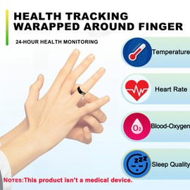 WeiQiuOutdr Smart Ring Health Tracker with Free Subscription, Fitness Sleep Heart Rate Blood Oxygen Tracking Ring with Charging Case,Great Gift,Black,US 10