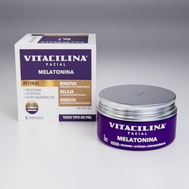 Vitacilina Facial Melatonina Crema de Noche Renovadora, Retinol + Melatonina + SV Peptidos + Acido Hialuronico 4D + Niacinamida, Todo Tipo de Piel, 10