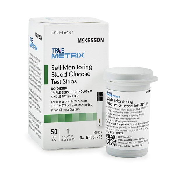 McKesson True METRIX Self-Monitoring Blood Glucose Test Strips, 50 Strips, 3 Packs, 150 Total