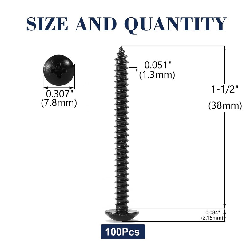 #6 x 1-1/2" Wood Screw 100Pcs Truss Head Phillips 18-8