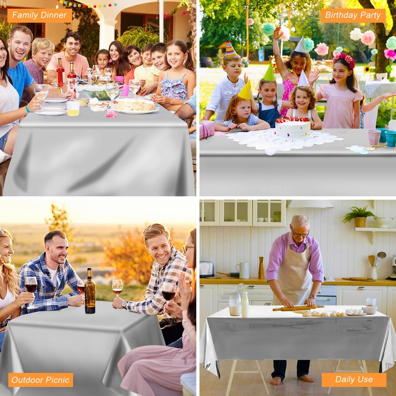 EOGRFW 4 Pack Silver Foil Tablecloth,54 x 108 Inch Rectangle