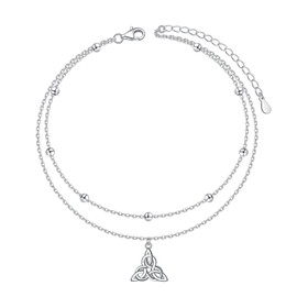 DAOSHANG Ankle Bracelets For Women Sterling Silver Celtic Knot Anklets For Women Double layered Celtic Triangle Ankle Bracelet Beach Jewelry Adjustable Anklet Gift