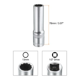 HARFINGTON 2pcs 1/2" Drive by 13mm 12-Point Deep Socket 78mm Length Metric Spline Socket