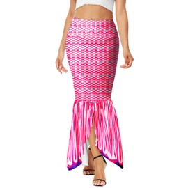 Disfraz de sirena pequeña para mujer, falda larga de cola de Halloween, falda de baile de cintura elástica, color rosa, talla M