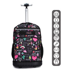Tilami Rolling Backpack 18 inch Wheeled Backpack School College Student Travel Trip Boys and Girls