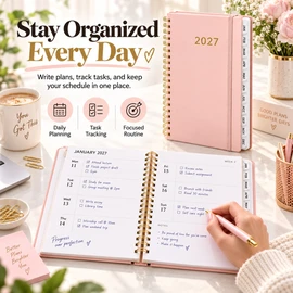 2027 A5 Weekly & Monthly Planner for School & Office – Spiral Agenda with Tabs, 80 Sheets & Leather Cover