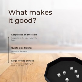 RNK Gaming 11.5 Inch Octagon Dice Rolling Tray PU Leather and Velvet (Black)