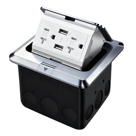 JACEPFY Pop Up Floor Outlet with Stainless Steel Cover 20amp TR Outlet and USB Chargers Receptacle Box