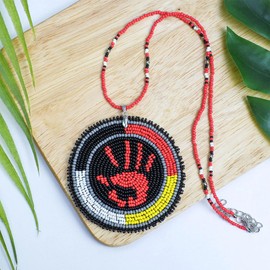 Native American Handmade Necklace For Women, MMIW Handprint Handmade Beaded Necklace Pendant, Beaded Necklace With Native American Style